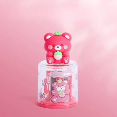 1 bucă ascuțitoare de creion cu două orificii cu design creativ de desene animate tridimensionale 3D, cu ornamente din silicon, creioane de mai multe dimensiuni