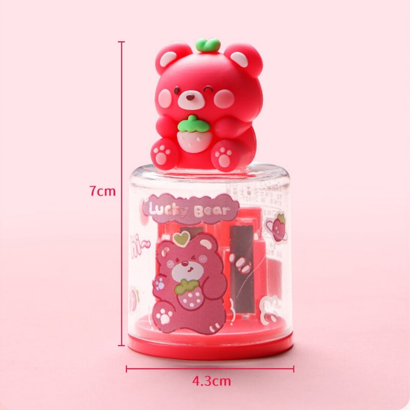 1 bucă ascuțitoare de creion cu două orificii cu design creativ de desene animate tridimensionale 3D, cu ornamente din silicon, creioane de mai multe dimensiuni