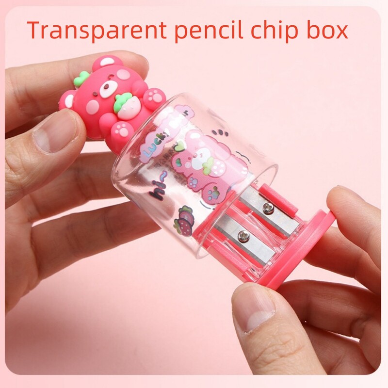 1 bucă ascuțitoare de creion cu două orificii cu design creativ de desene animate tridimensionale 3D, cu ornamente din silicon, creioane de mai multe dimensiuni