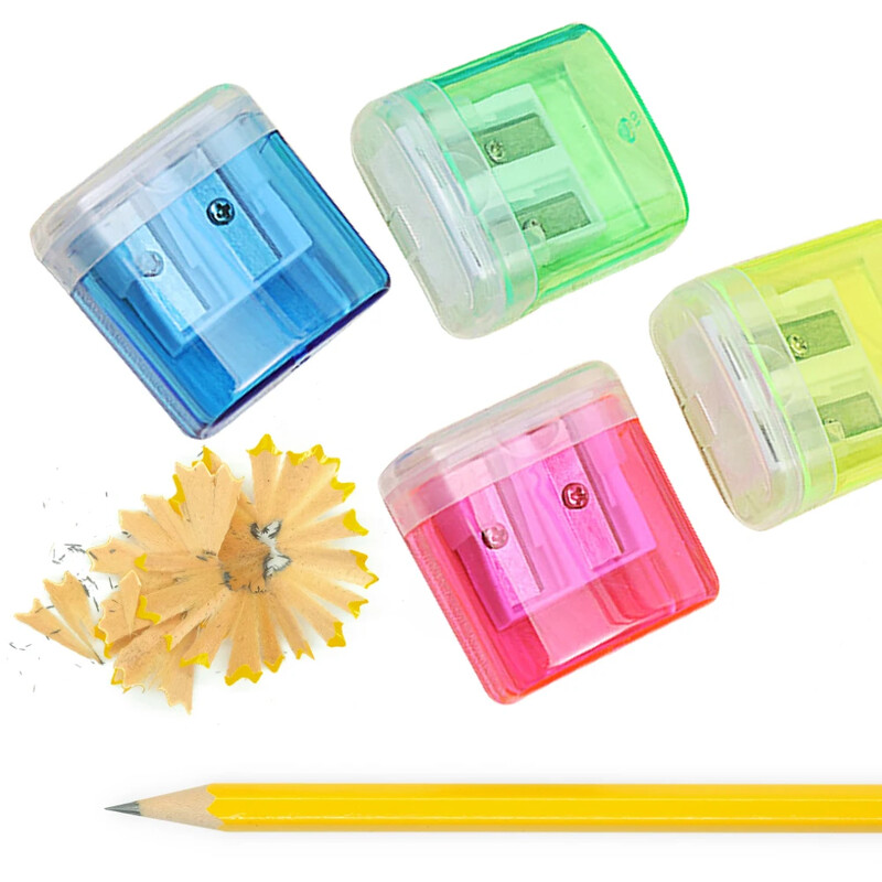 4бр. Острилка за моливи Студентски канцеларски материали с контейнер Цветна пластмасова прозрачна острилка за моливи с двоен отвор за деца