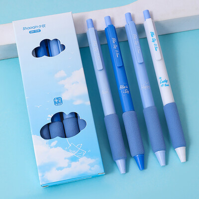 4 tk Blue Style geelpliiatsite komplekt, 0,5 mm kuuliga musta värvi tint kooli kontoritarvete kirjutamiseks