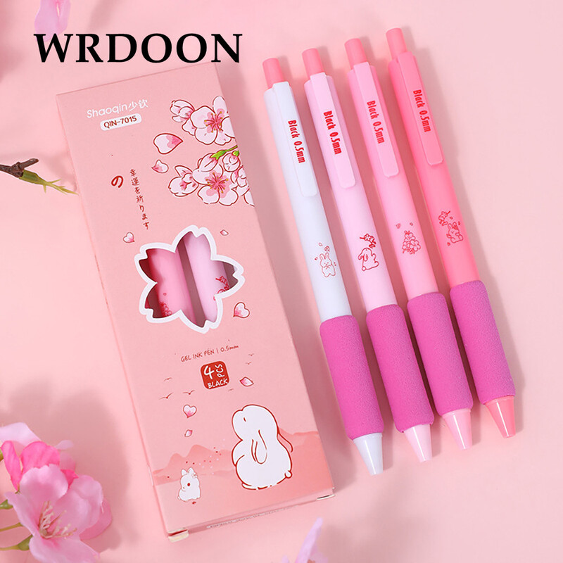 4 tk Blue Style geelpliiatsite komplekt, 0,5 mm kuuliga musta värvi tint kooli kontoritarvete kirjutamiseks