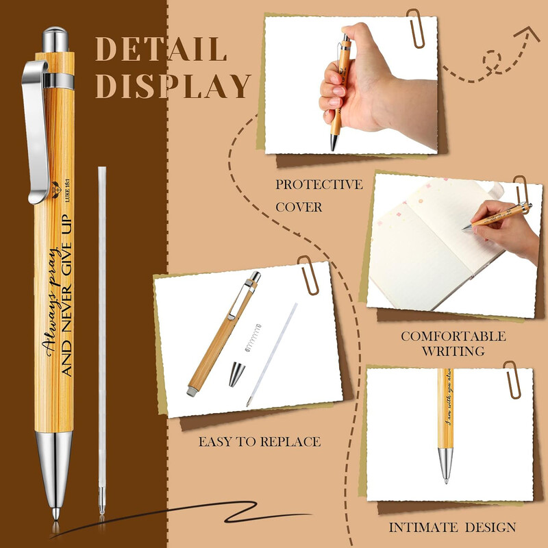 10 vnt. Biblijos eilėraščių bambuko ištraukiami tušinukai krikščioniški rašikliai Įkvepiantys Biblijos eilėraščių tušinukai su rašalu Dovanos Chur