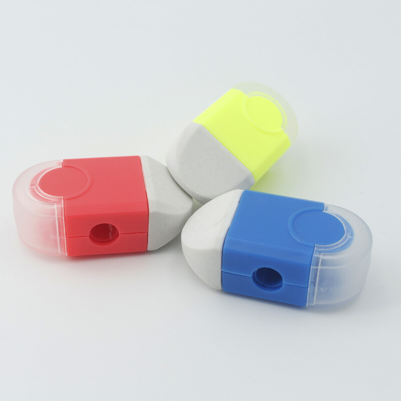 Ascuțitoare de creioane multifuncțională cu radieră încorporată, ascuțitoare portabilă cu o singură gaură, articole de papetărie și rechizite de birou.