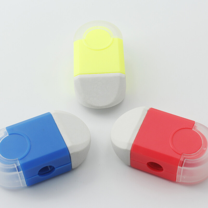 Ascuțitoare de creioane multifuncțională cu radieră încorporată, ascuțitoare portabilă cu o singură gaură, articole de papetărie și rechizite de birou.