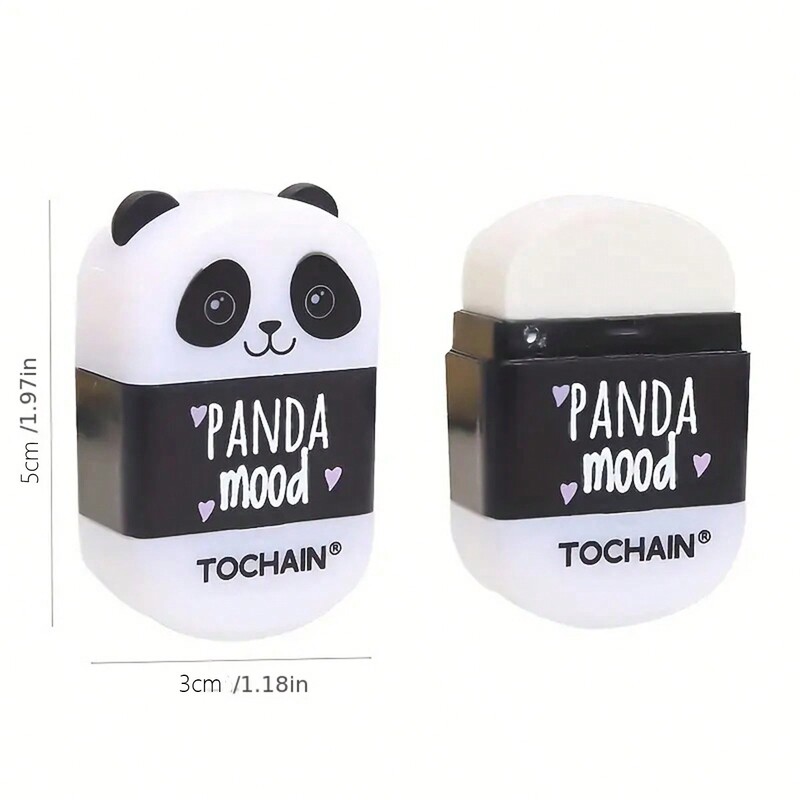 3 бр. Мултифункционална сладка гума с гумичка за моливи с карикатура Панда Острилка за моливи 2-в-1