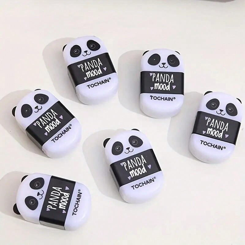 3 бр. Мултифункционална сладка гума с гумичка за моливи с карикатура Панда Острилка за моливи 2-в-1