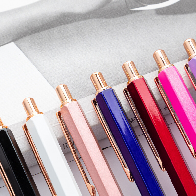 1 брой креативна химикалка Lytwtw's Hexagon Metal press Pen Канцеларски материали Училищни офис консумативи