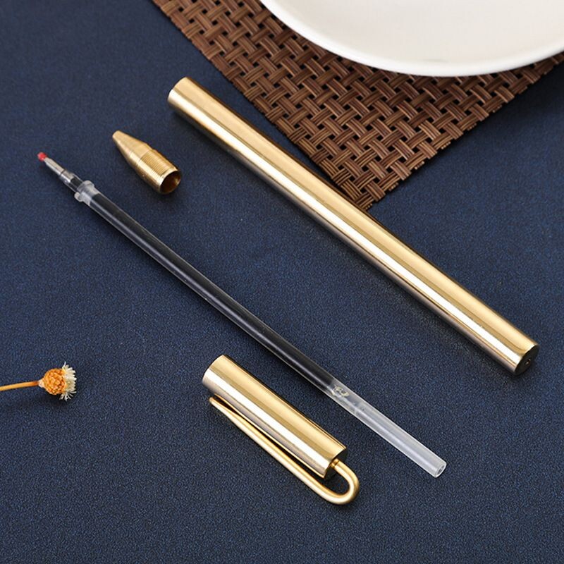 Sunkus žalvarinis rutulinis rašiklis originalaus dizaino „Craft Click“ rutulinis rašiklis verslo dovanoms Natūralaus žalvario juodos spalvos ištraukiamas rašiklis