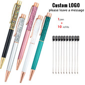 1+10 τεμ./Σετ Δωρεάν χαραγμένο όνομα λογότυπο Χρυσό φύλλο μεταλλικό στυλό Lovely Crystal Oil στυλό γραφείου Σχολικό δώρο χαρτικά στυλό
