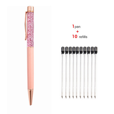 1+10 τεμ./Σετ Δωρεάν χαραγμένο όνομα λογότυπο Χρυσό φύλλο μεταλλικό στυλό Lovely Crystal Oil στυλό γραφείου Σχολικό δώρο χαρτικά στυλό