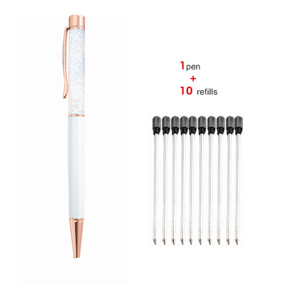 1+10 τεμ./Σετ Δωρεάν χαραγμένο όνομα λογότυπο Χρυσό φύλλο μεταλλικό στυλό Lovely Crystal Oil στυλό γραφείου Σχολικό δώρο χαρτικά στυλό