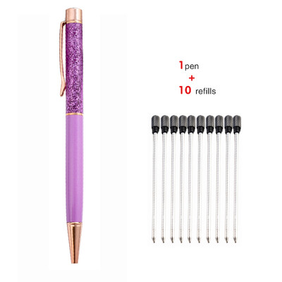 1+10 τεμ./Σετ Δωρεάν χαραγμένο όνομα λογότυπο Χρυσό φύλλο μεταλλικό στυλό Lovely Crystal Oil στυλό γραφείου Σχολικό δώρο χαρτικά στυλό