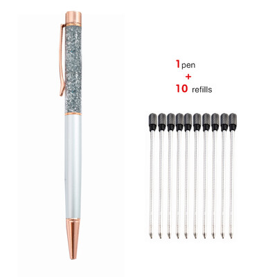1+10 τεμ./Σετ Δωρεάν χαραγμένο όνομα λογότυπο Χρυσό φύλλο μεταλλικό στυλό Lovely Crystal Oil στυλό γραφείου Σχολικό δώρο χαρτικά στυλό