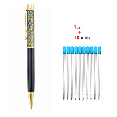 1+10 τεμ./Σετ Δωρεάν χαραγμένο όνομα λογότυπο Χρυσό φύλλο μεταλλικό στυλό Lovely Crystal Oil στυλό γραφείου Σχολικό δώρο χαρτικά στυλό