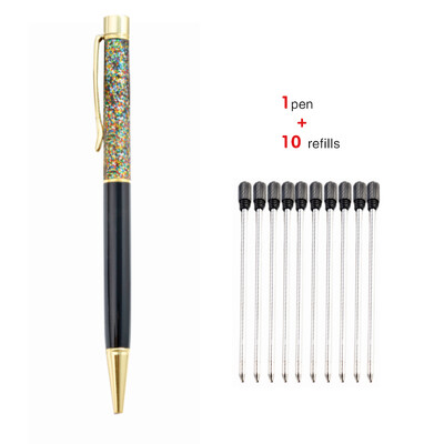 1+10 τεμ./Σετ Δωρεάν χαραγμένο όνομα λογότυπο Χρυσό φύλλο μεταλλικό στυλό Lovely Crystal Oil στυλό γραφείου Σχολικό δώρο χαρτικά στυλό