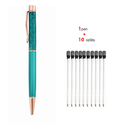 1+10 τεμ./Σετ Δωρεάν χαραγμένο όνομα λογότυπο Χρυσό φύλλο μεταλλικό στυλό Lovely Crystal Oil στυλό γραφείου Σχολικό δώρο χαρτικά στυλό