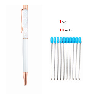 1+10 τεμ./Σετ Δωρεάν χαραγμένο όνομα λογότυπο Χρυσό φύλλο μεταλλικό στυλό Lovely Crystal Oil στυλό γραφείου Σχολικό δώρο χαρτικά στυλό