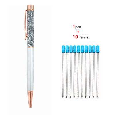 1+10 τεμ./Σετ Δωρεάν χαραγμένο όνομα λογότυπο Χρυσό φύλλο μεταλλικό στυλό Lovely Crystal Oil στυλό γραφείου Σχολικό δώρο χαρτικά στυλό