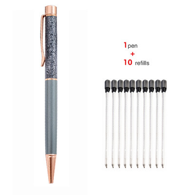 1+10 τεμ./Σετ Δωρεάν χαραγμένο όνομα λογότυπο Χρυσό φύλλο μεταλλικό στυλό Lovely Crystal Oil στυλό γραφείου Σχολικό δώρο χαρτικά στυλό