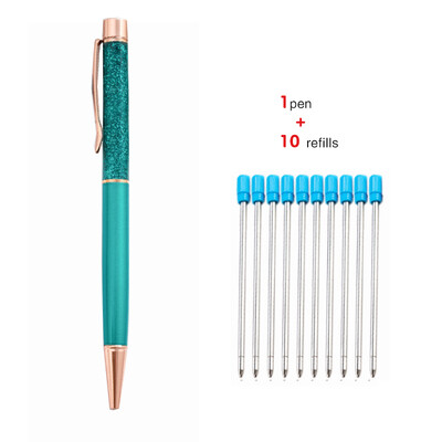 1+10 τεμ./Σετ Δωρεάν χαραγμένο όνομα λογότυπο Χρυσό φύλλο μεταλλικό στυλό Lovely Crystal Oil στυλό γραφείου Σχολικό δώρο χαρτικά στυλό