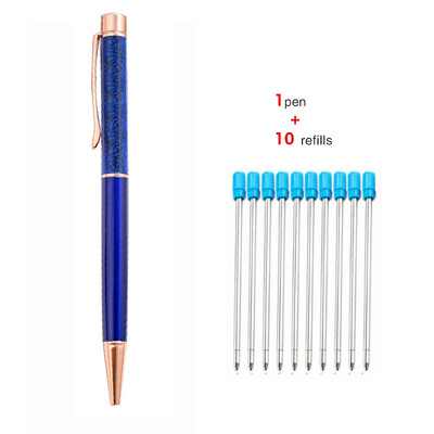 1+10 τεμ./Σετ Δωρεάν χαραγμένο όνομα λογότυπο Χρυσό φύλλο μεταλλικό στυλό Lovely Crystal Oil στυλό γραφείου Σχολικό δώρο χαρτικά στυλό