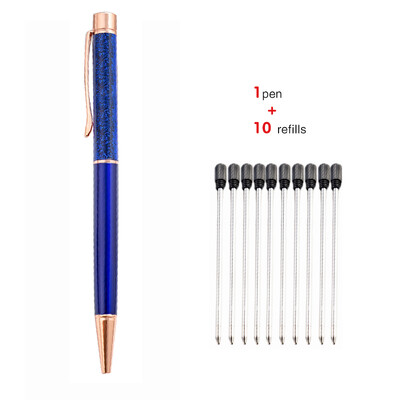 1+10 τεμ./Σετ Δωρεάν χαραγμένο όνομα λογότυπο Χρυσό φύλλο μεταλλικό στυλό Lovely Crystal Oil στυλό γραφείου Σχολικό δώρο χαρτικά στυλό