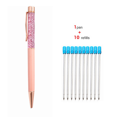 1+10 τεμ./Σετ Δωρεάν χαραγμένο όνομα λογότυπο Χρυσό φύλλο μεταλλικό στυλό Lovely Crystal Oil στυλό γραφείου Σχολικό δώρο χαρτικά στυλό