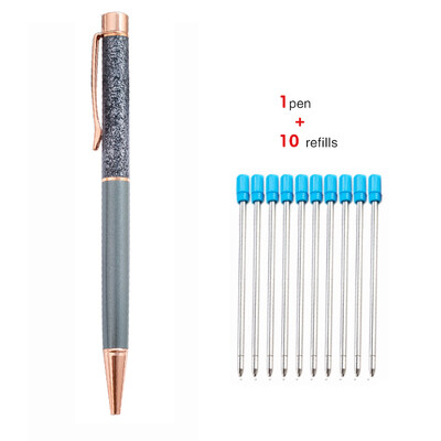 1+10 τεμ./Σετ Δωρεάν χαραγμένο όνομα λογότυπο Χρυσό φύλλο μεταλλικό στυλό Lovely Crystal Oil στυλό γραφείου Σχολικό δώρο χαρτικά στυλό