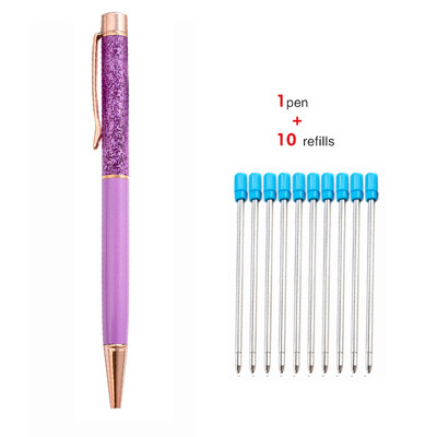 1+10 τεμ./Σετ Δωρεάν χαραγμένο όνομα λογότυπο Χρυσό φύλλο μεταλλικό στυλό Lovely Crystal Oil στυλό γραφείου Σχολικό δώρο χαρτικά στυλό