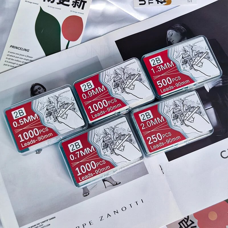 250/500/1000 бр. Пълнежни пълнители за олово с голям капацитет 0,5/0,7/0,9/1,3/2,0 mm 2B Пълнежни пълнители за механични моливи Ученически пособия за офис ученик