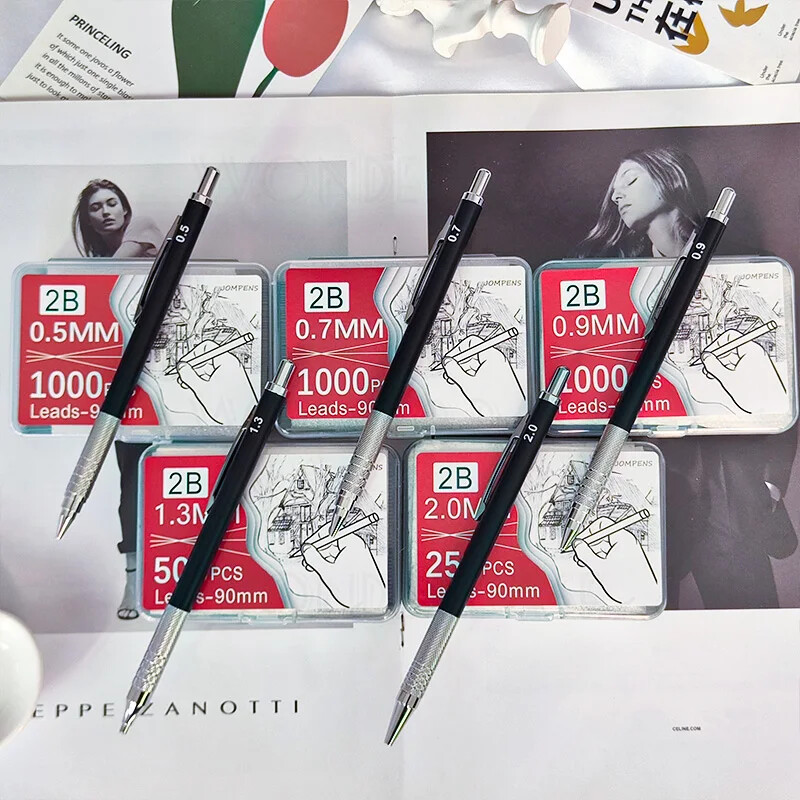 250/500/1000 бр. Пълнежни пълнители за олово с голям капацитет 0,5/0,7/0,9/1,3/2,0 mm 2B Пълнежни пълнители за механични моливи Ученически пособия за офис ученик