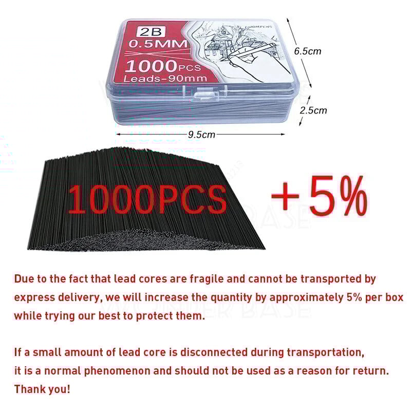 250/500/1000 бр. Пълнежни пълнители за олово с голям капацитет 0,5/0,7/0,9/1,3/2,0 mm 2B Пълнежни пълнители за механични моливи Ученически пособия за офис ученик