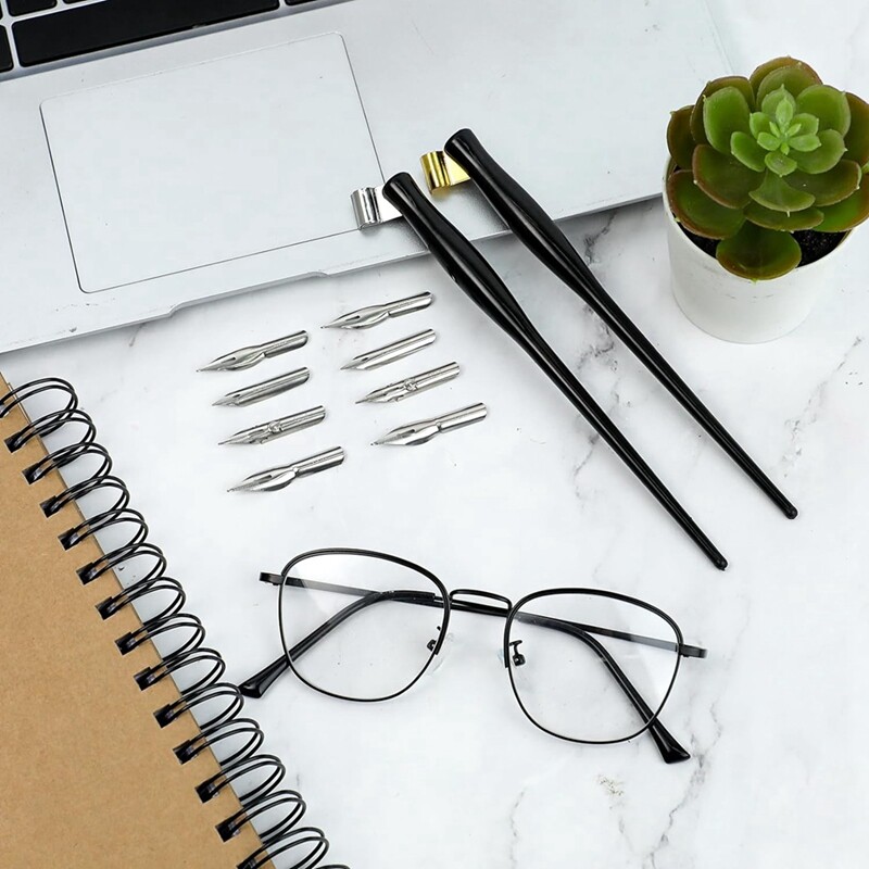 10 TK kaldkalligraafia kastmispliiatsi komplekt Koomiksipliiatsi otsadega Vedel kirjutuspliiats, 2-ühes joonistuspliiatsihoidja 8-osalise otstega