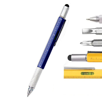 Stilo metalic multifuncțional 7 în 1, cu riglă de nivel, Gadget-uri, inginer, dulgher, instrument de buzunar, cu riglă, șurubelniță