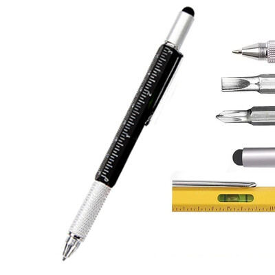 Stilo metalic multifuncțional 7 în 1, cu riglă de nivel, Gadget-uri, inginer, dulgher, instrument de buzunar, cu riglă, șurubelniță