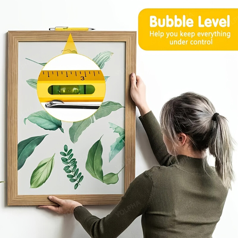 Stilo metalic multifuncțional 7 în 1, cu riglă de nivel, Gadget-uri, inginer, dulgher, instrument de buzunar, cu riglă, șurubelniță