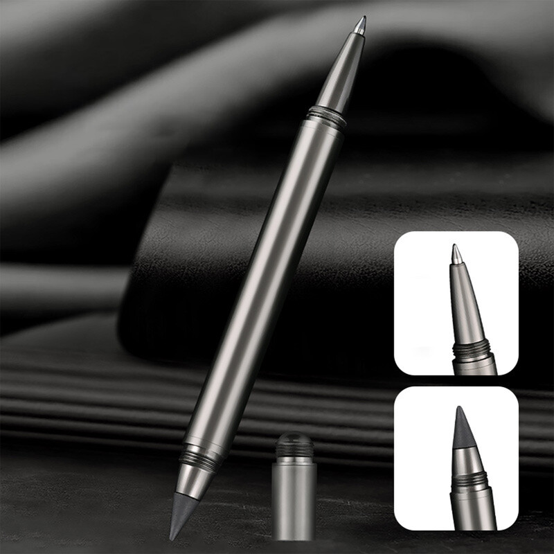1 PC Prijenosna olovka s dvostrukom funkcijom Kemijska olovka i olovka Glatko pisanje i laka za nošenje Crna tinta Savršen poklon Visoka kvaliteta