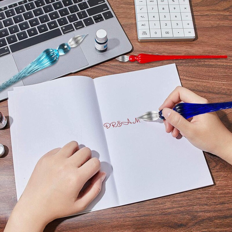 Комплект цветни писалки за калиграфия Dip Pen Елегантна стъклена писалка за калиграфско рисуване с плавни линии Красиви цветни ефекти Лесно