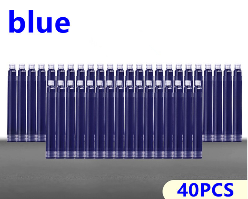 Preț de vânzare cu ridicata 40 de bucăți de unică folosință albastru și negru rezerve de cartuș de cerneală pentru stilou stilou Lungime rezerve pentru cartuș de cerneală