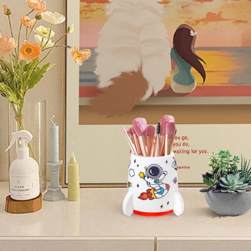 Držač za raketnu olovku Kutija za pohranu kista za šminku Držač za olovku velikog kapaciteta Estetska čašica za olovku u obliku rakete s naljepnicom astronauta