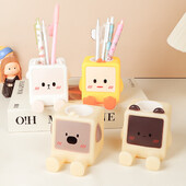 Мини карикатура във формата на животно Държач за писалка Настолни канцеларски материали Съхранение на молив Орнаменти Декорация Многофункционална стойка за мобилен телефон