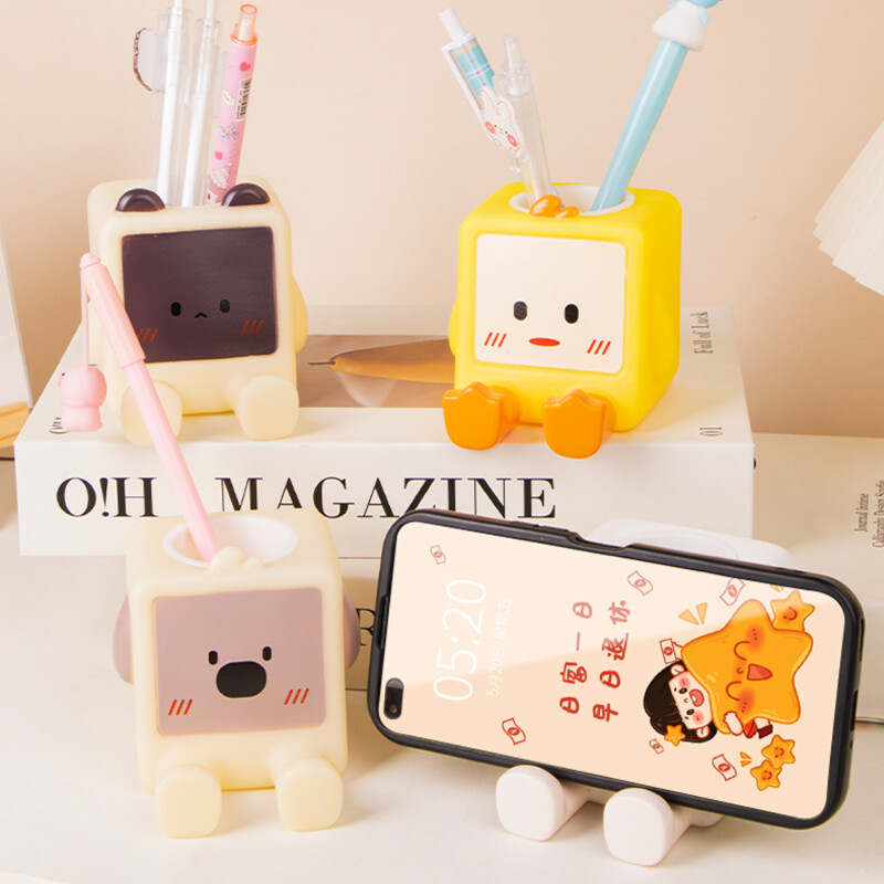 Mini animacinių filmų gyvūno formos rašiklio laikiklis Stalinis raštinės reikmenys Pieštukų laikymo papuošalai Dekoracija Daugiafunkcis mobiliojo telefono stovas