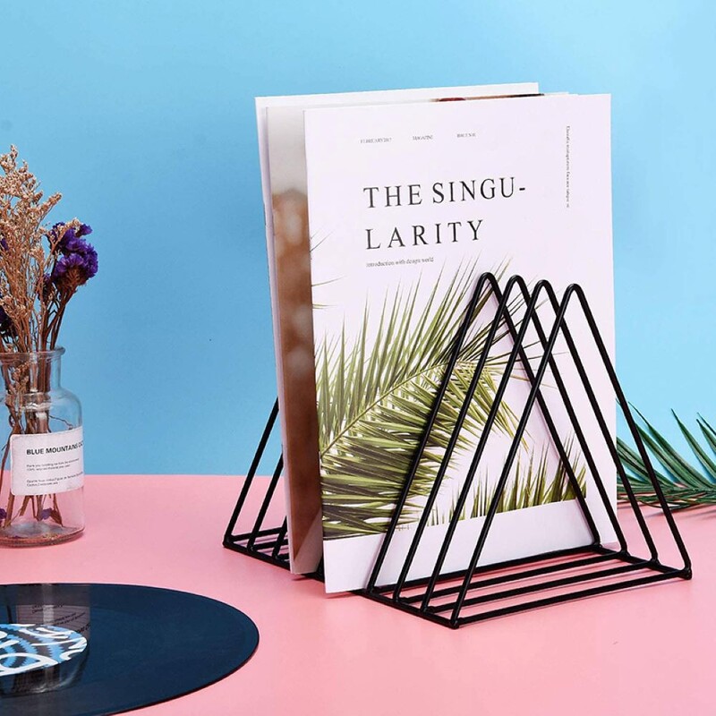 Suport de depozitare pentru cărți Raft pentru cărți de fier de birou Suport pentru discuri de vinil Suport pentru ziare negru Suport pentru reviste Organizator pentru papetărie pentru studenți