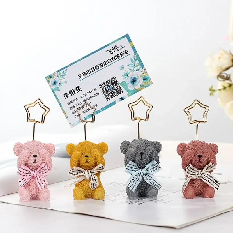 Drăguț de desene animate Knotbow în formă de urs Suport foto Suport pentru card Memo Clip Suport pentru note de mesaj Rășină Birou Scoala Acasă Birou Decoratiuni