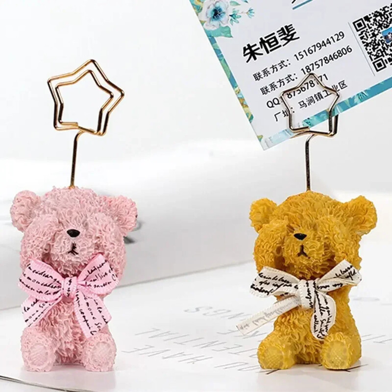 Drăguț de desene animate Knotbow în formă de urs Suport foto Suport pentru card Memo Clip Suport pentru note de mesaj Rășină Birou Scoala Acasă Birou Decoratiuni