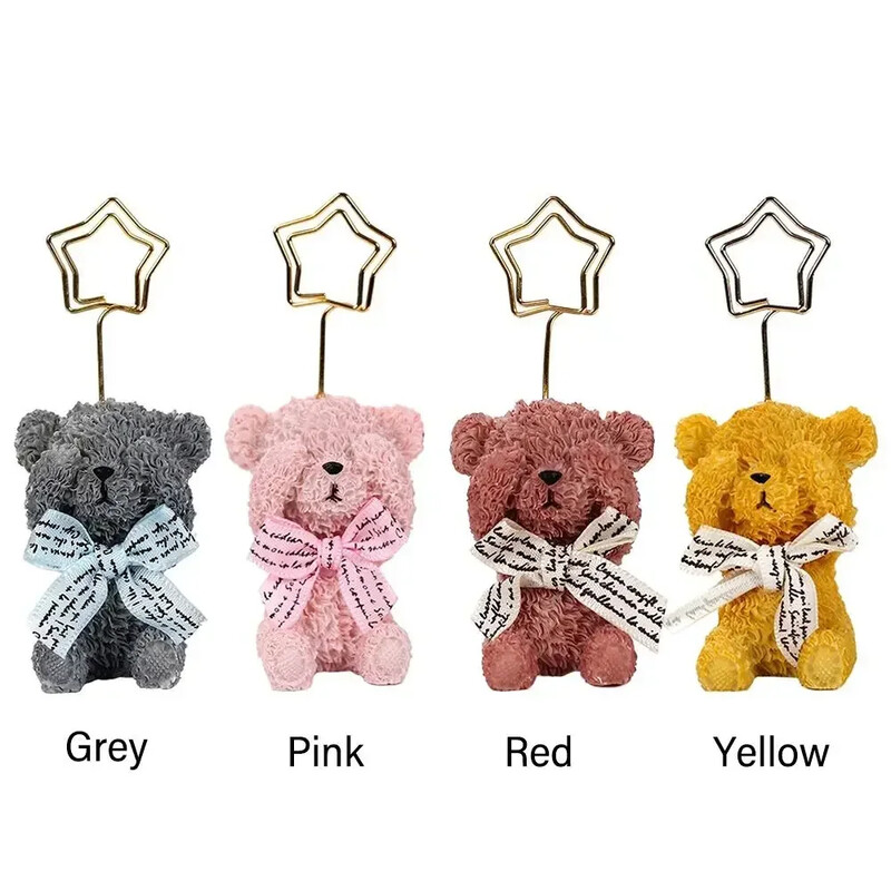 Drăguț de desene animate Knotbow în formă de urs Suport foto Suport pentru card Memo Clip Suport pentru note de mesaj Rășină Birou Scoala Acasă Birou Decoratiuni