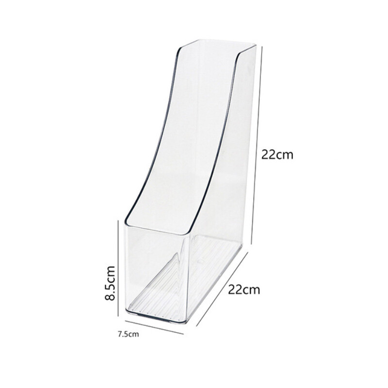 Organizator de reviste de birou, din plastic transparent, minimalist, cu un singur slot pentru depozitarea fișierelor și cărților