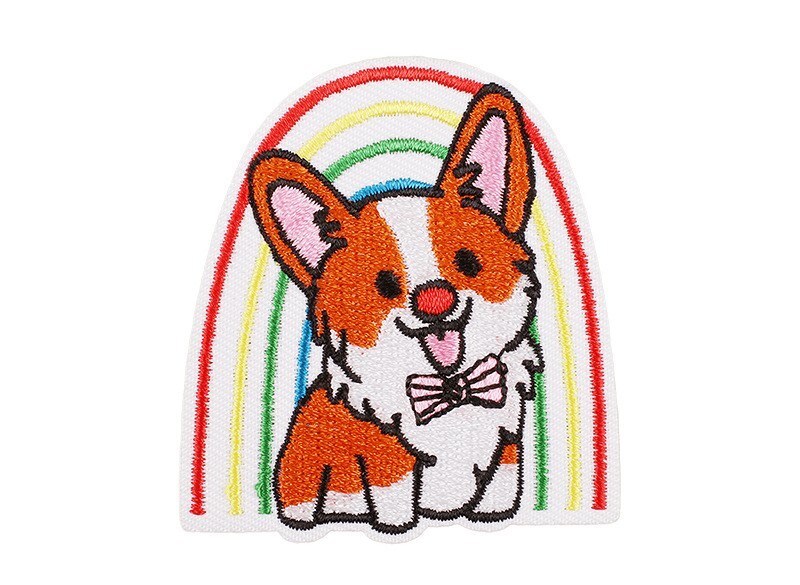 Arvutitikandid trükkimine koomiks piim teekoer tikandid kangaplaaster riidekoti kaunistus armas lemmikloomade plaaster