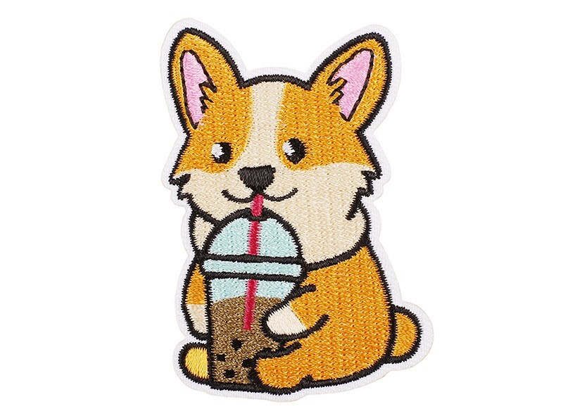 Arvutitikandid trükkimine koomiks piim teekoer tikandid kangaplaaster riidekoti kaunistus armas lemmikloomade plaaster